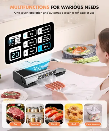 Vista 4 de Potente máquina selladora al vacío de 90 KPa para almacenamiento de alimentos, diseño portátil y vertical, tapa abierta de un solo toque