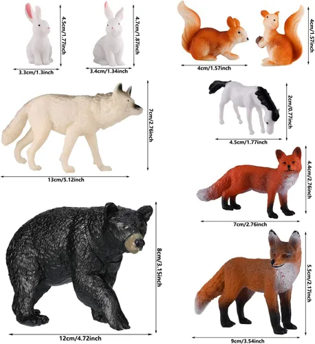 Vista 3 de Skylety Juego de 18 figuras de animales del bosque con árboles, juguetes de animales del bosque para niños, juego de simulación, figuras de vida