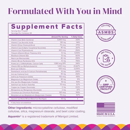 Vista 2 de BariMelts Multivitamínico bariátrico una vez al día con hierro, 60 comprimidos recubiertos fáciles de tragar (suministro para 2 meses)