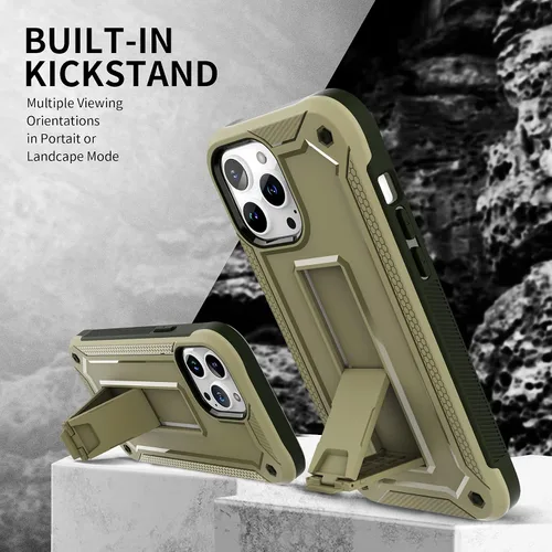 Vista 5 de URBANITE Funda para iPhone 13 Pro Max con protector de pantalla y soporte, funda protectora de doble capa a prueba de golpes, funda resistente