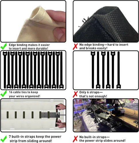 Vista 4 de Organizador de cables para debajo del escritorio, sin taladro, organizador de cables de 28 pulgadas de largo x 6 pulgadas de ancho, almohadillas