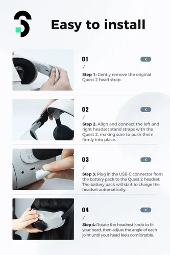 Vista 8 de SOOMFON Correa de cabeza con batería para Oculus Quest 2, accesorios de repuesto de correa Elite con batería de 10000 mAh que se extiende 8 horas