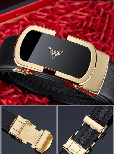 Vista 3 de VANNANBA Cinturón de cuero para hombre con trinquete para hombre, hebilla automática con caja de regalo