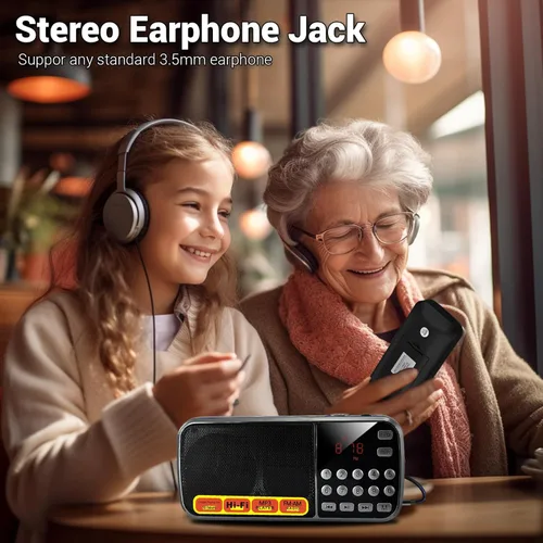 Vista 8 de Radios Pequeños Portátiles AM FM, Radio con Batería de Gran Capacidad Recargable, Ranura para Tarjeta TF Micro SD y USB, Reproducción MP3, Botones