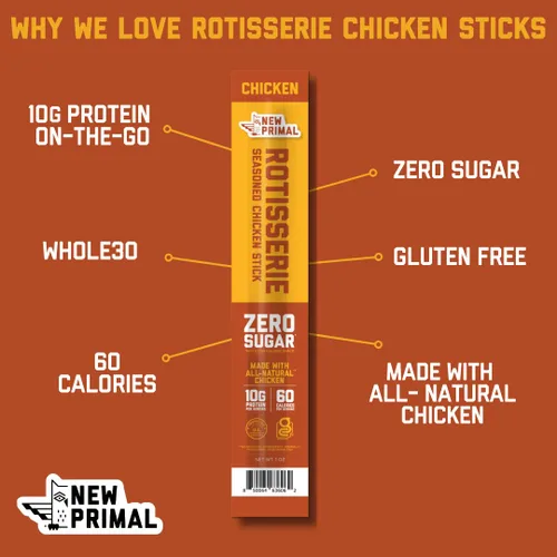 Vista 3 de New Primal Rotisserie - Palito de pollo con alto contenido de proteínas, cero azúcar, 1 onza