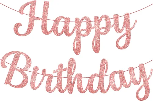 Vista 13 de KatchOn Cartel de feliz cumpleaños cursivo negro con purpurina, pre-encordado, 10 pies, cartel de feliz cumpleaños para mujeres, hombres, niños