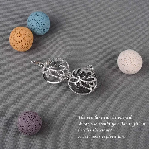 Vista 3 de INFUSEU Collar de aceite esencial, flor de loto, colgante de aromaterapia, difusor de aroma, joyería para la ansiedad, regalos de meditación