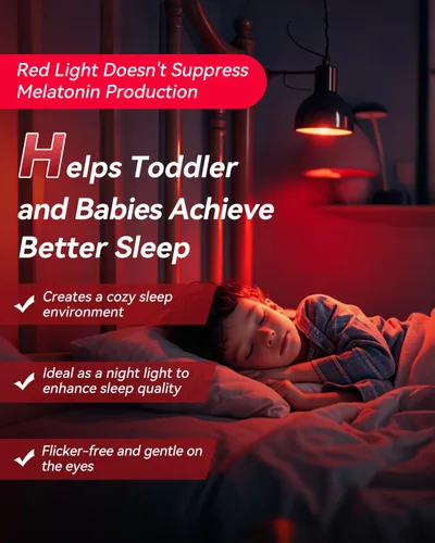 Vista 5 de Bombillas LED Neporal de 3 W 625 nm de color rojo para dormir, 100% de bloqueo de luz azul, luz nocturna roja para promover la melatonina, bombilla