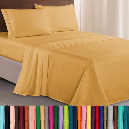 Vista 55 de Elegant Comfort Lujoso juego de sábanas de microfibra de alta calidad 1500 hoteleras bordadas de tres líneas más suaves de 4 piezas, resistente a