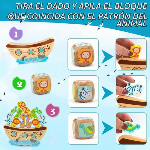 Vista 4 de Juego de arca de Noé, juguete apilable de equilibrio de madera