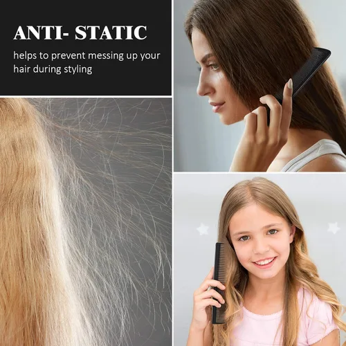 Vista 4 de Peine de corte de pelo, 5 piezas, peine de peluquería para peluquería, dientes finos, juego de cepillos de pelo de carbono, antiestático, resistente