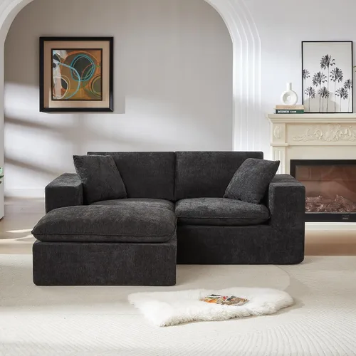 Vista 5 de Cloud - Sofá modular modular - Cómodo sofá de felpilla en forma de L para sala de estar (negro, en forma de L, 2 plazas + 1 otomana)