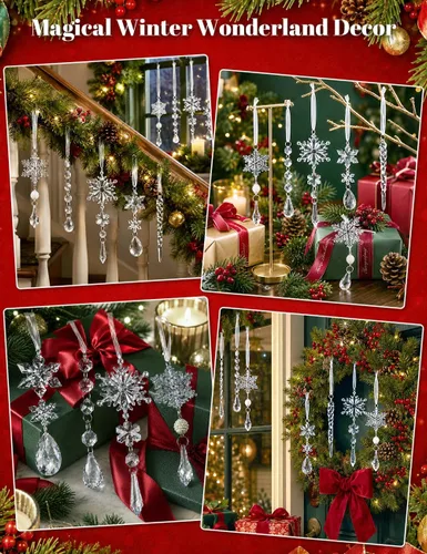 Vista 8 de 23 adornos navideños de cristal, copos de nieve, decoración
