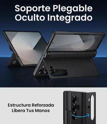 Vista 3 de BXYJY Funda para Samsung Galaxy Z Fold 6 con función atril, protector de pantalla frontal y protección de bisagra, ajuste delgado, resistente, duro