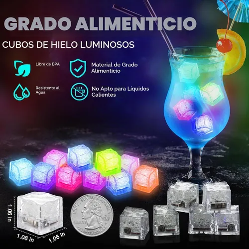 Vista 3 de 100 cubos de hielo iluminados para bebidas, cubos de hielo LED multicolor con luces cambiantes, cubos de hielo impermeables IP67 brillantes, eleva