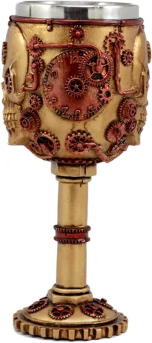 Vista 3 de Ebros Gift Golden Age Steampunk Mecánico Gearwork Skull Face Copa de vino Bebida Cáliz Figura 6 oz