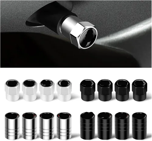 Vista 4 de 4 tapas de metal para válvulas de neumáticos de automóvil, accesorios compatibles con (plata larga)