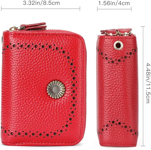Vista 4 de GOIACII Cartera con tarjetero RFID para mujer, pequeña cartera de piel auténtica con 2 cremalleras