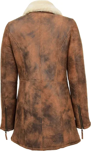 Vista 6 de Abrigo de piel de oveja auténtica para mujer 34 largo con capucha Cognac Shearling chaqueta armas