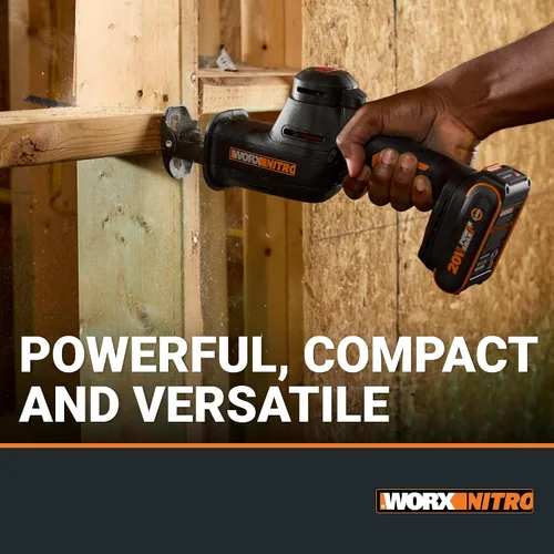 Vista 2 de WORX Sierra recíproca inalámbrica compacta de 20 V, longitud de carrera de 1 pulgada, motor sin escobillas para un 50% más de tiempo