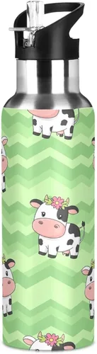 Vista 8 de Stainless Steel Vacuum Insulated Water Bottle 20 Oz, Leakproof Water Bottles for Gym Outdoor Travel School, Cute Cartoon Cows Green