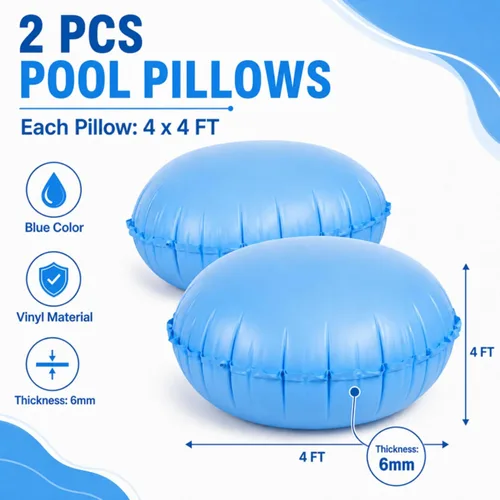 Vista 2 de Hungdao 2 almohadas de piscina para sobre el suelo de 4 x 4 pies, cubierta de globo, para invierno, inflable, redonda, para piscina, accesorios