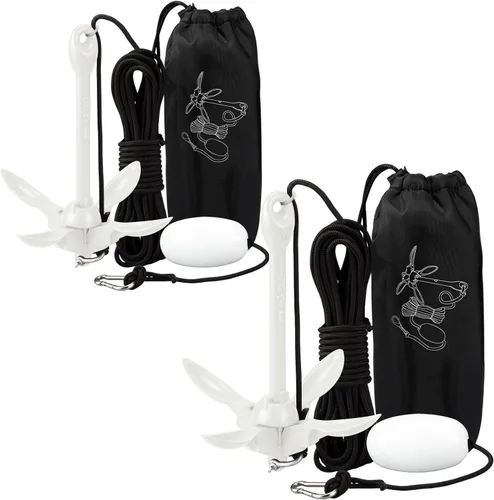 Vista 44 de Lounsweer Paquete de 2 anclajes de kayak marino de 1.5/3.5 libras, kit de anclaje plegable para barco, kayak, pesca, accesorios para botes pequeños