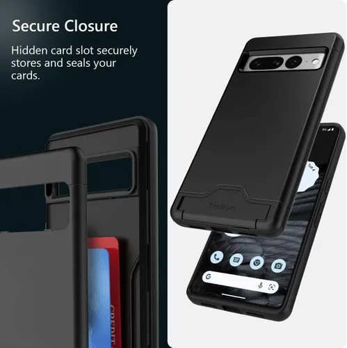 Vista 5 de Funda tipo cartera para Google Pixel 7 Pro, funda de doble capa con ranura para tarjeta y soporte para Google Pixel 7 Pro - Negro