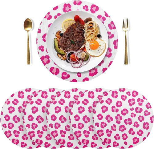 Vista 3 de Cute Pink Leopard White Round Place Mats, Heat Resistant Non Slip PVC Placemats Round for Kitchen one sizex4
