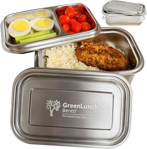 Vista 9 de GreenLunch Bento Caja Bento de Acero Inoxidable, Lonchera Libre de BPA con Compartimentos para Snacks, Contenedores de Lonchera Resistentes a