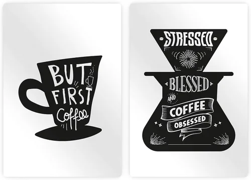 Vista 2 de HB Art Design But First Coffee and Stressed Blessed and Coffee Obsessed 2 Panel Metal Print Set Wall Art Coffee Bar Decor Coffee Signs Kitchen Wall