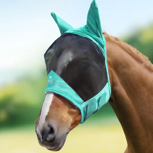 Vista 10 de Harrison Howard CareMaster Pro - Máscara luminosa para moscas de caballo, gran espacio de ojos estándar con orejas, protección UV para caballo