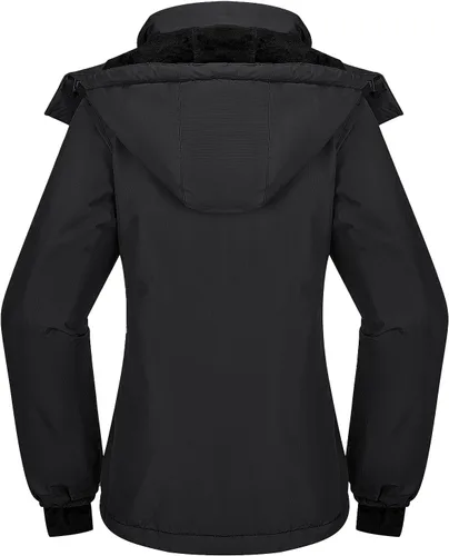 Vista 3 de CAMEL CROWN Chaqueta de esquí para mujer, impermeable, cálida, para invierno, con capucha, rompevientos, rompevientos, resistente al viento