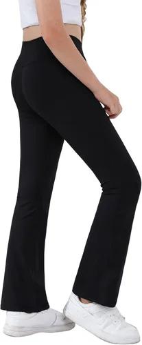 Vista 3 de Pantalones de yoga para niñas, cintura cruzada, pierna ancha, pantalones acampanados de entrenamiento de cintura alta
