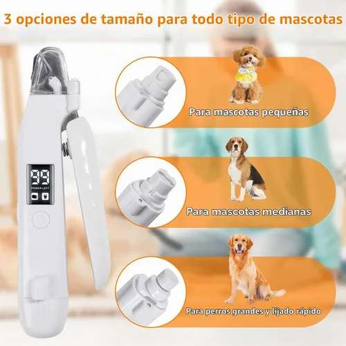 Vista 4 de Cortauñas 2 en 1 para perros y amoladora de uñas de perro, recortadora de uñas para perros con luces LED, recargable por USB, sensor rápido