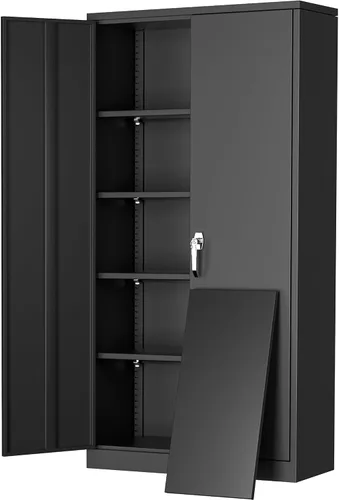 Vista 34 de Greenvelly Armario de almacenamiento de metal con puertas y estantes, armario de almacenamiento con cerradura de 36 pulgadas para oficina, gabinete