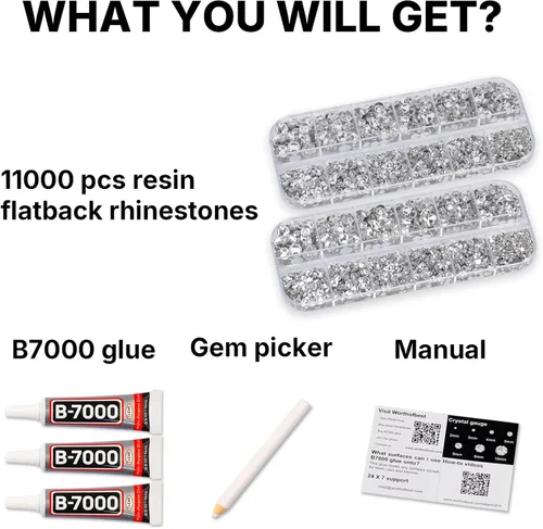 Vista 2 de 11000Pcs Silver Clear Rhinestones Bedazzling Kit, Bedazzled Gems Flatback