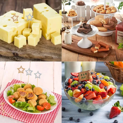 Vista 4 de Honbay 100 piezas de palillos de cóctel de bambú de frutas, comida para hamburguesas, palillos de dientes para cupcakes, sándwich, aperitivo