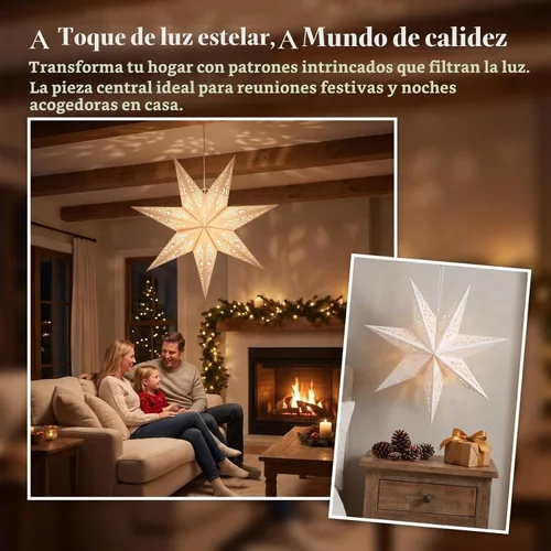 Vista 2 de LIOOBO Linternas de estrella de papel: pantalla de lámpara colgante de estrella de Navidad, luz hueca de cubierta de papel blanco, lámparas Textura