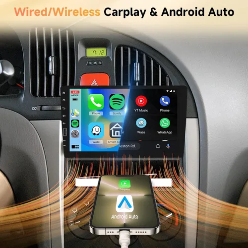 Vista 3 de Carplay inalámbrico de 9 pulgadas estéreo para automóvil con Android Auto, METEESER Bluetooth IPS pantalla táctil receptor de audio para auto