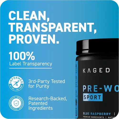Vista 7 de Kaged Polvo Pre Entreno Deportivo para Hombres y Mujeres, Blue Razz, Certificado Deportivo, 188mg Cafeína, Suplemento de Óxido Nítrico, Beta Alanina