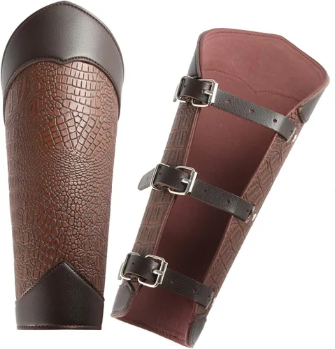 Vista 2 de HZMAN Leather Gauntlet Wristband Medieval Arm Armor Viking Arm Guards Bracers for Men Women