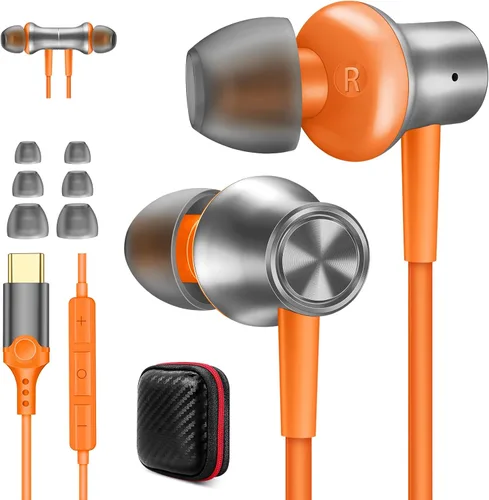 Vista 10 de Jiunai - Auriculares USB C para iPhone 18 Pro tipo C con micrófono negro Negro dorado