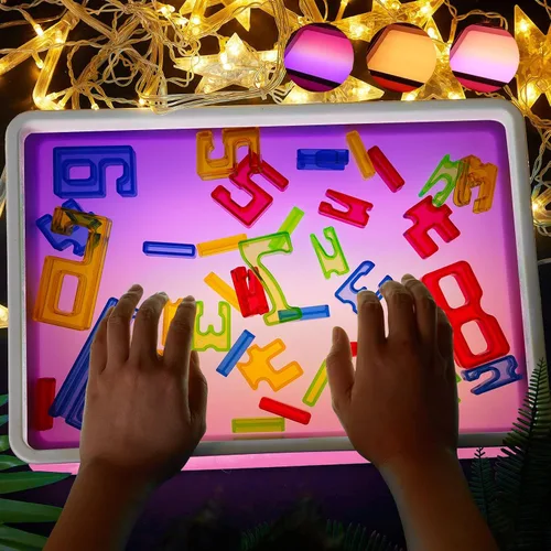 Vista 12 de Caja de luz de pintura de arena de 16 pulgadas, mesa sensorial portátil iluminada para niños y adultos, 3 modos de color y 10 niveles, mesa