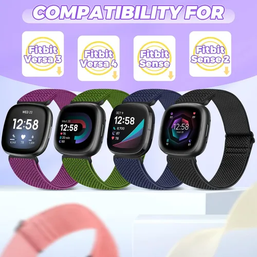Vista 9 de Enkic Paquete de 10 correas elásticas de nailon compatibles con Fitbit Versa 4/Sense 2/Versa 3/Sense, correas elásticas ajustables para mujeres