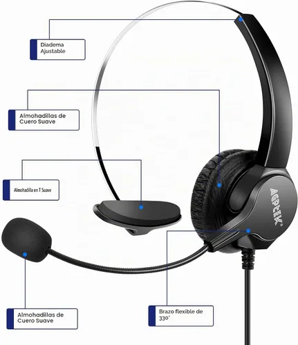 Vista 2 de AGPtEk – teléfono intercomunicador centro de llamadas con auricular., Negro