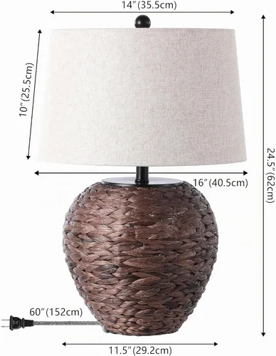 Vista 4 de JONATHAN Y JYL6501B Alaro 24.5" lámpara de mesa de estilo granja costera de jacinto de agua LED para recámara, sala de estar, oficina, marrón oscuro
