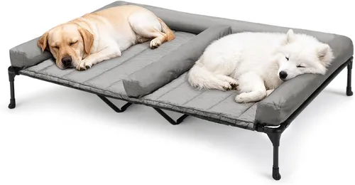 Vista 9 de Veehoo Cama elevada refrescante para perros + cojín doble impermeable para dos perros medianos, cama elevada para perros con tapete de apoyo
