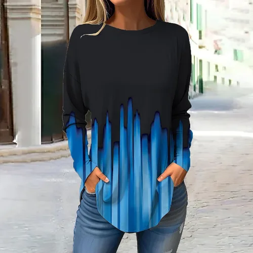 Vista 2 de Sudaderas de manga larga para mujer, con cuello redondo, para ocultar el vientre, camisetas ligeras