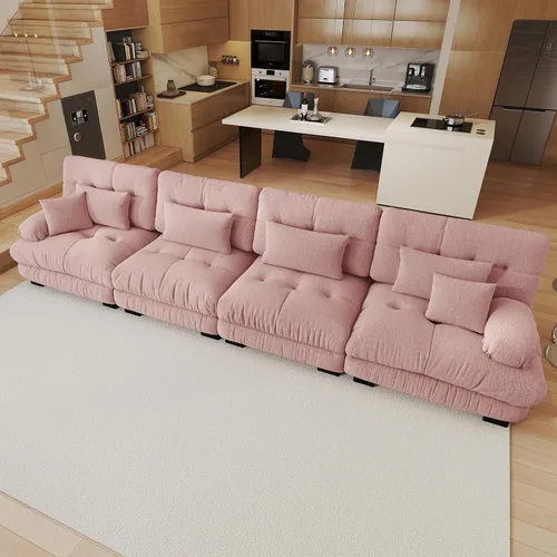 Vista 72 de Sofá modular de gran tamaño de 94 pulgadas, sofás seccionales grandes de color beige y blanco para sala de estar, juego de sofá de terciopelo, sofás